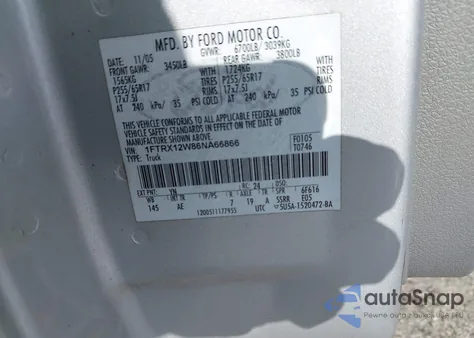 2006 Ford F-150 Stx/Xl/Xlt from USA, damaged, VIN 1FTRX12W86NA66866